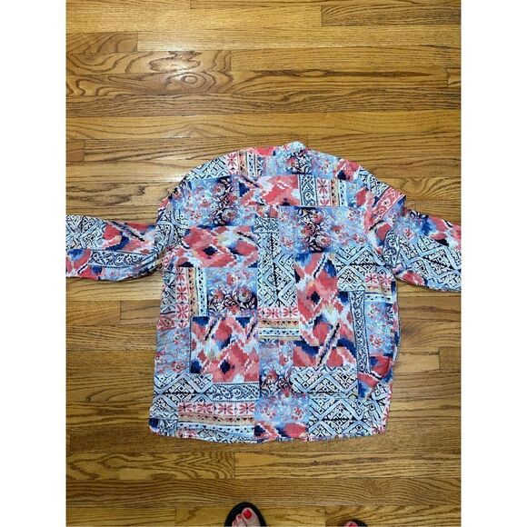 🌼5for$25🌼Alfred Dunner Cotton Pink Blue Patchwork Print Top 3/4 Sleeve - Picture 7 of 8